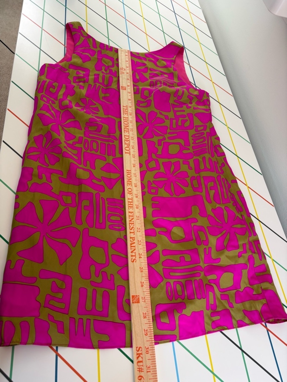 Alice & Trixie Pink & Olive Graphic Sleeveless Shift Dress 100% silk sz Med mod - Picture 9 of 9